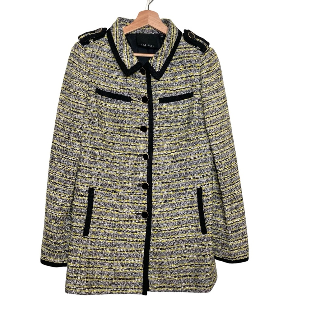Carlisle Black and Yellow Tweed Mid Length Jacket Size 8